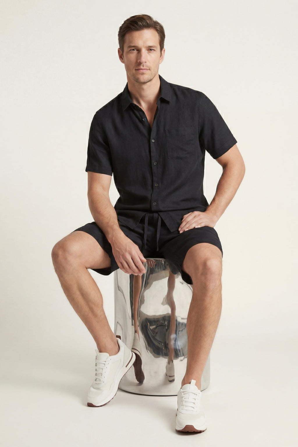 Verona Linen Shirt & Shorts Black