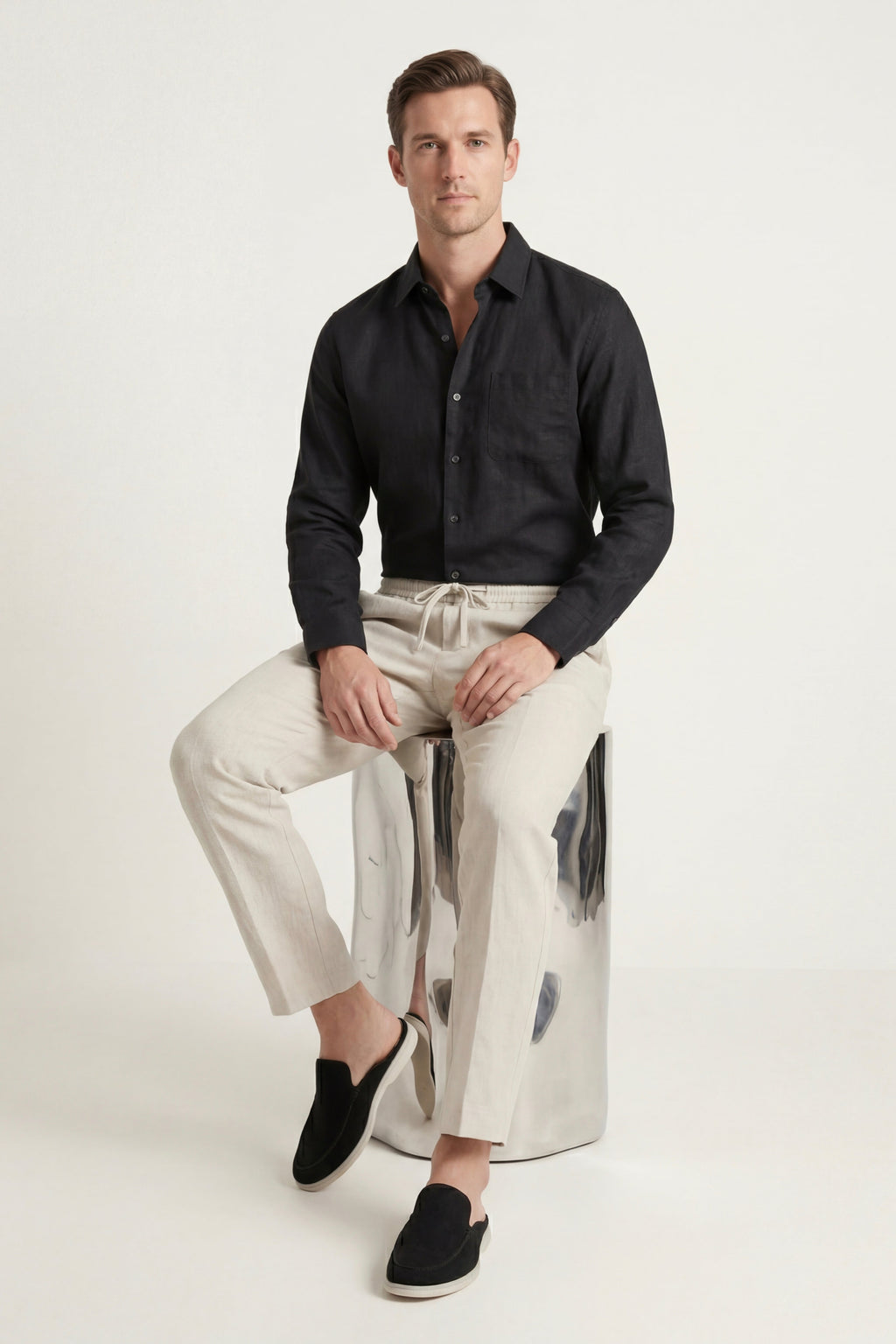 Pisa Linen Set Long Sleeve Black/Beige